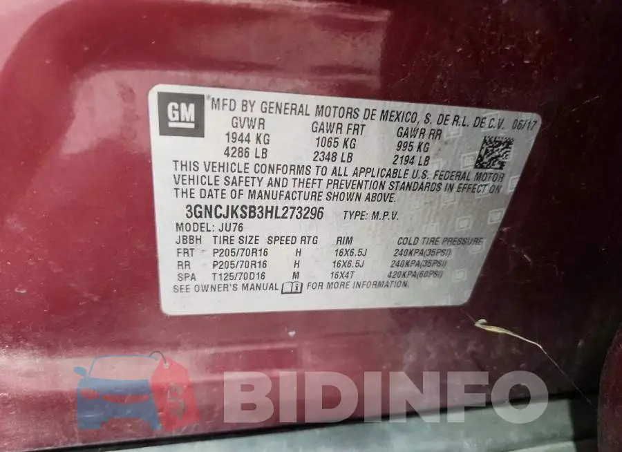 3GNCJKSB3HL273296 Photo# 14