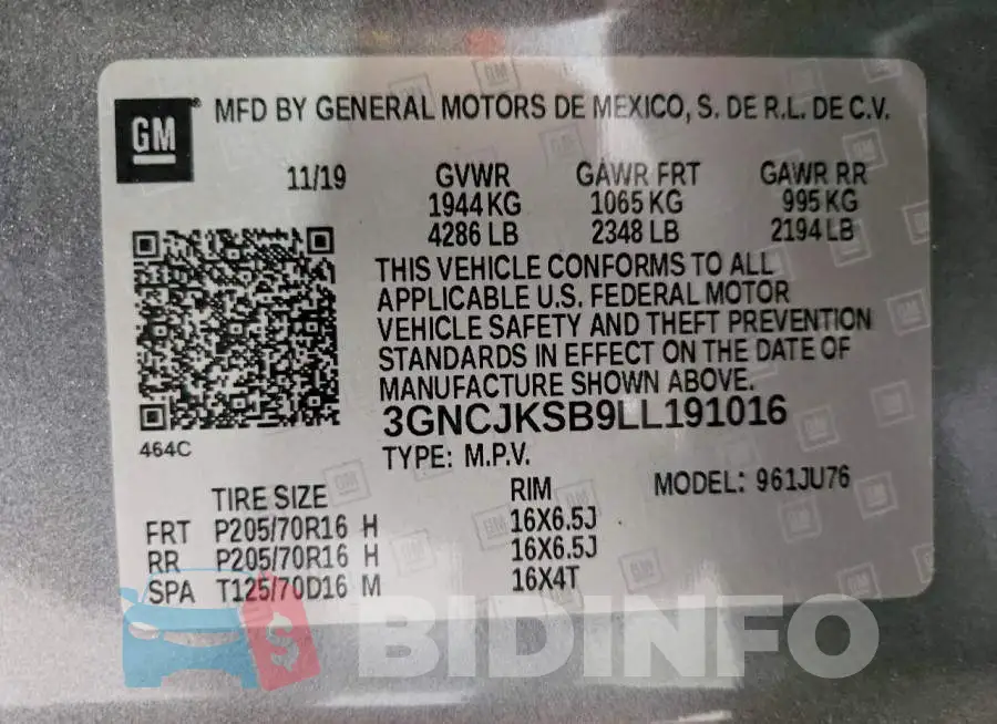 3GNCJKSB9LL191016 Photo# 12