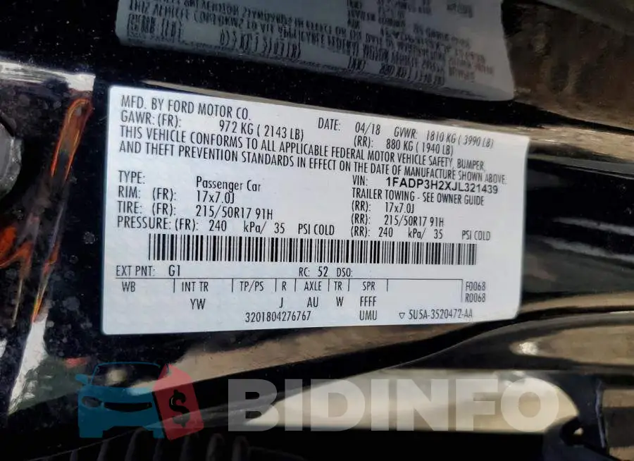 1FADP3H2XJL321439 Photo# 12