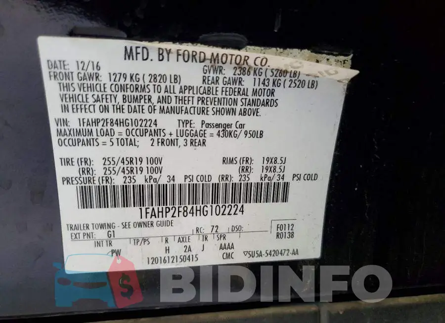 1FAHP2F84HG102224 Photo# 12