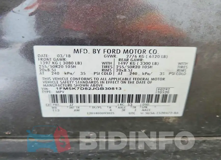 1FM5K7D82JGB30813 Photo# 13