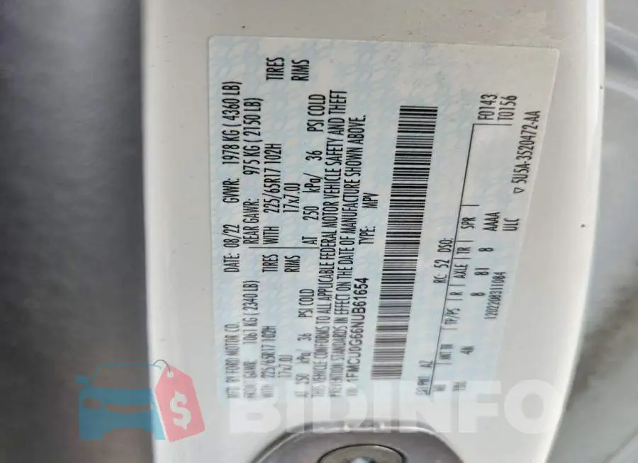 1FMCU0G66NUB61654 Photo# 14