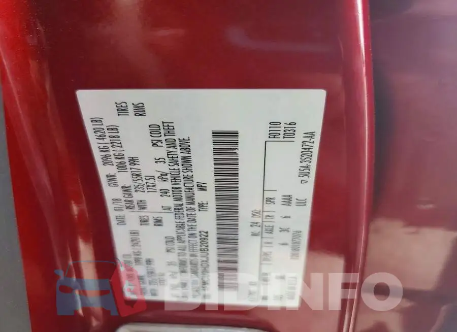 1FMCU0HDXJUB20922 Photo# 13