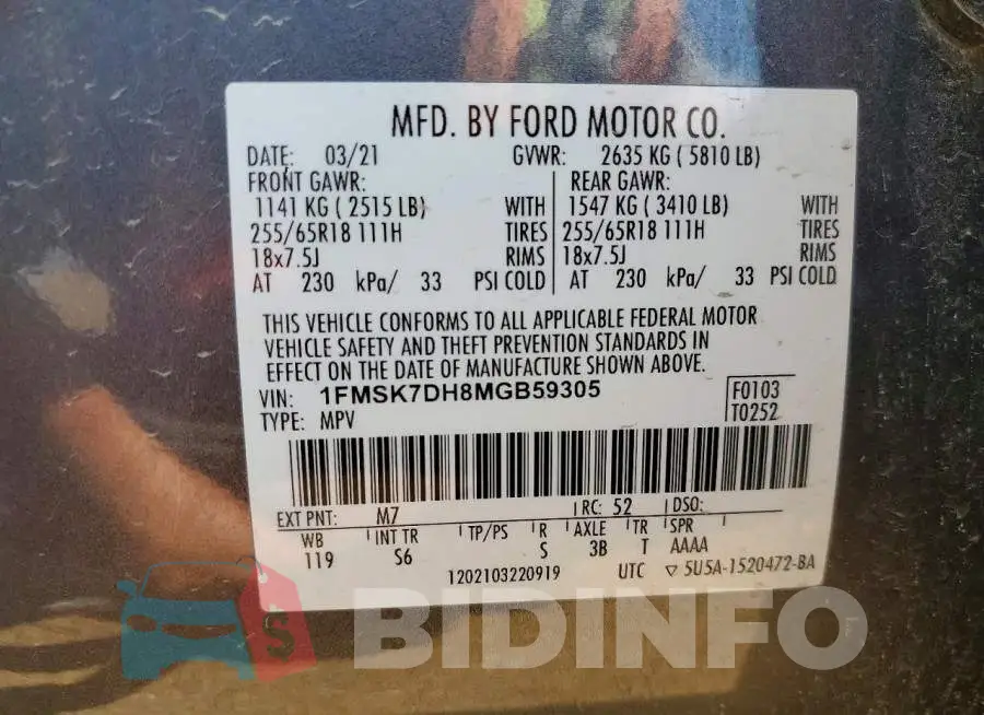 1FMSK7DH8MGB59305 Photo# 13