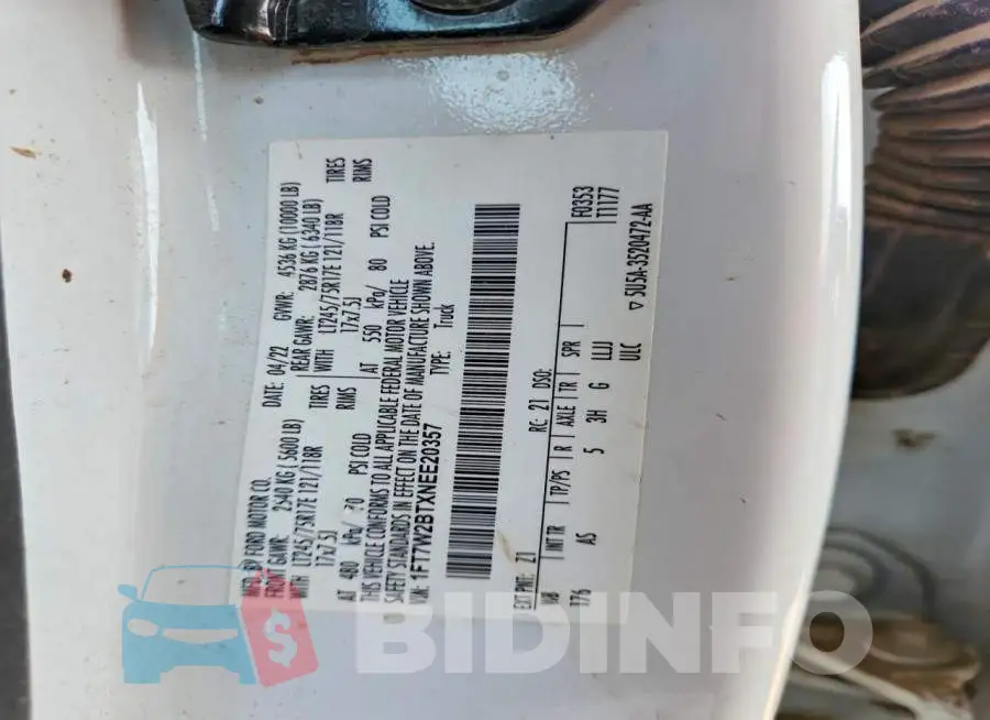 1FT7W2BTXNEE20357 Photo# 12
