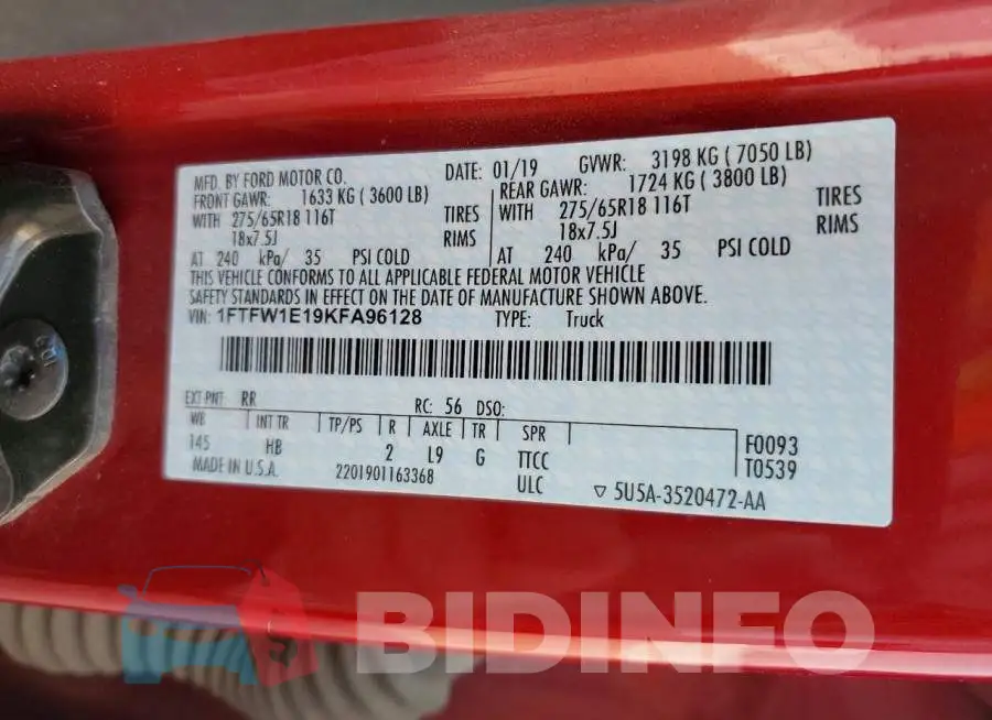 1FTFW1E19KFA96128 Photo# 12