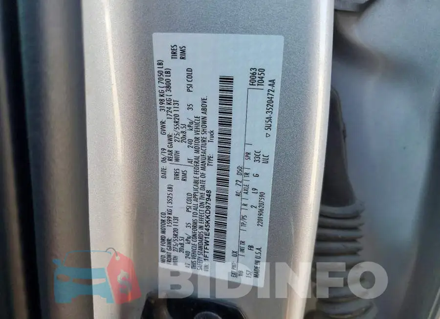 1FTFW1E45KKD97948 Photo# 12