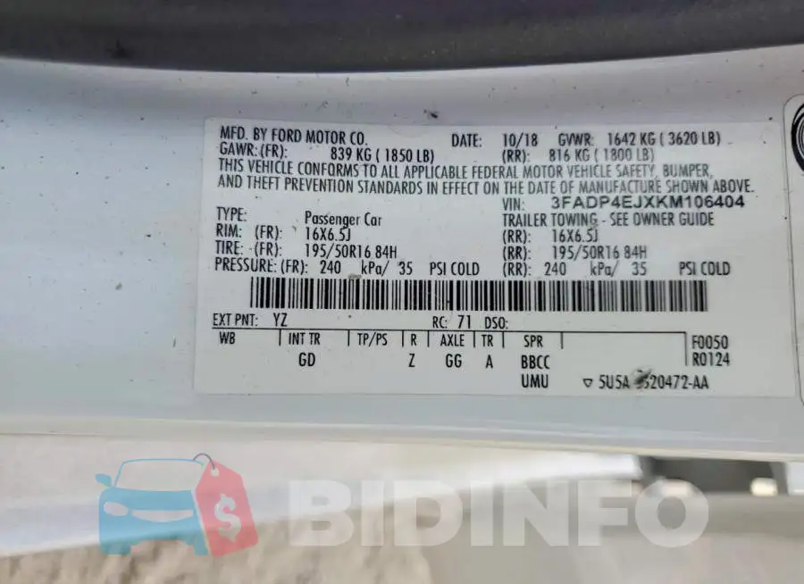 3FADP4EJXKM106404 Photo# 13