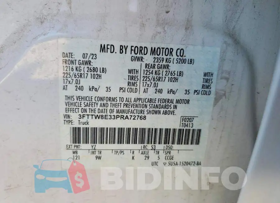 3FTTW8E33PRA72768 Photo# 13