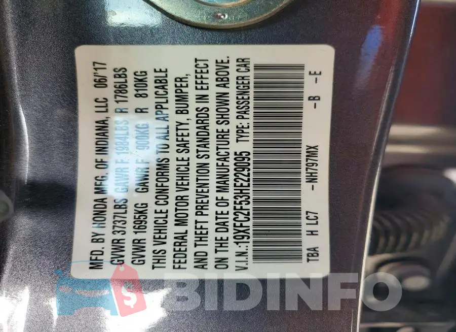19XFC2F53HE229095 Photo# 14