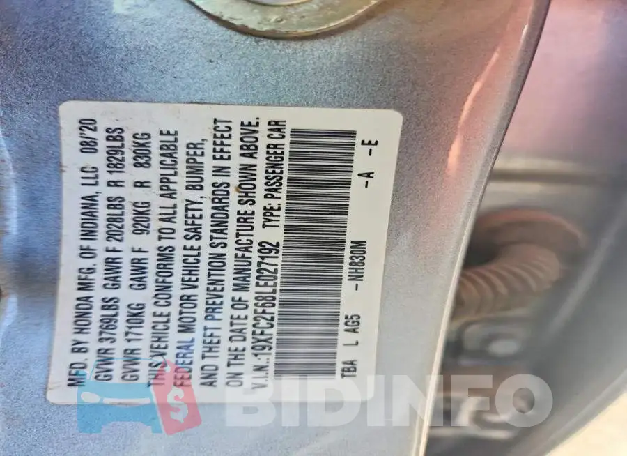 19XFC2F68LE027192 Photo# 12