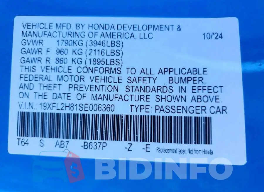 19XFL2H81SE006360 Photo# 12