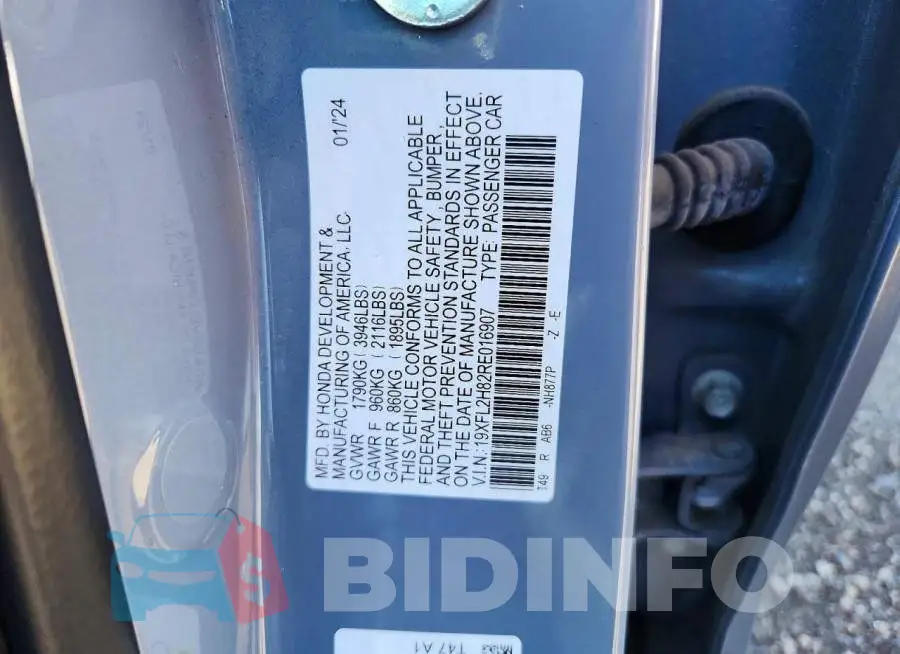 19XFL2H82RE016907 Photo# 12