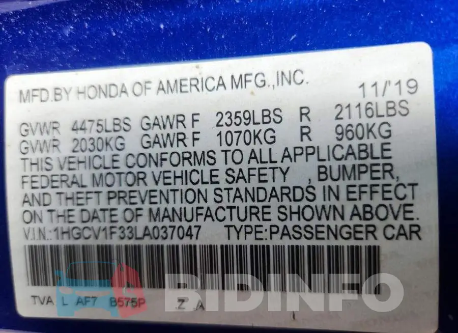1HGCV1F33LA037047 Photo# 13