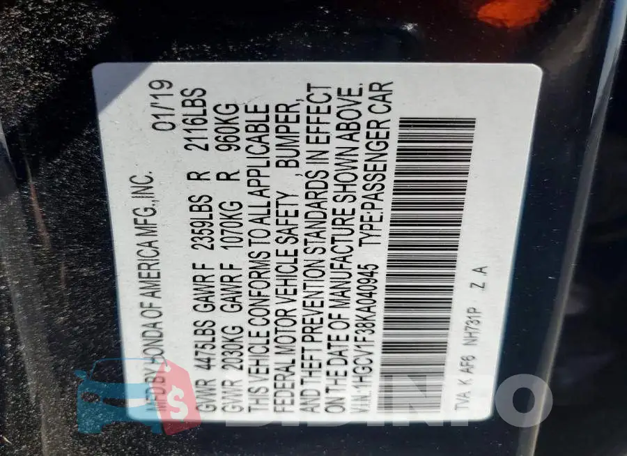 1HGCV1F38KA040945 Photo# 13