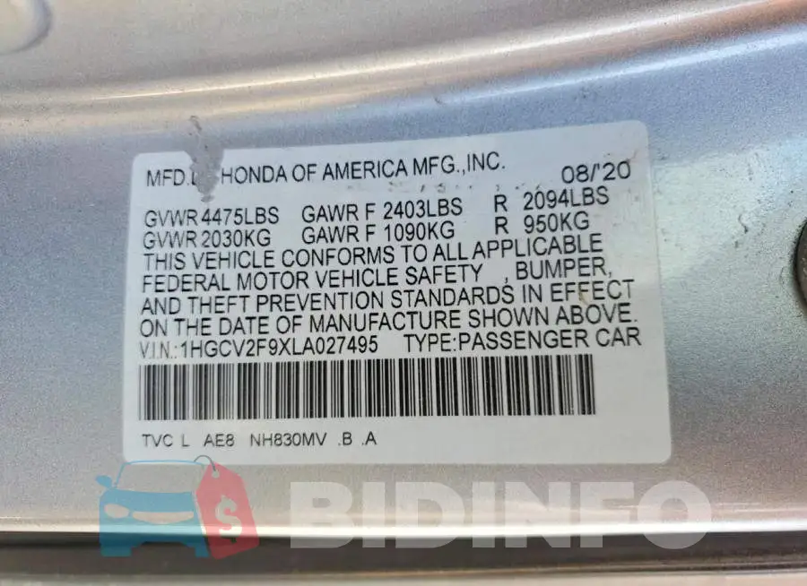 1HGCV2F9XLA027495 Photo# 12