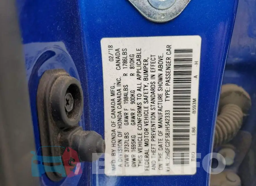 2HGFC2F58JH542333 Photo# 12