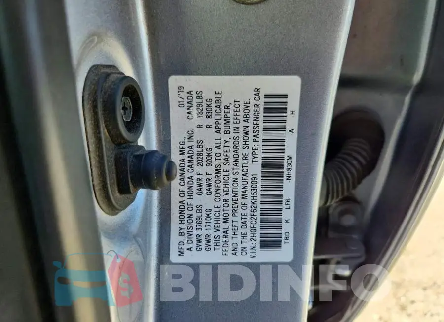 2HGFC2F62KH530091 Photo# 12