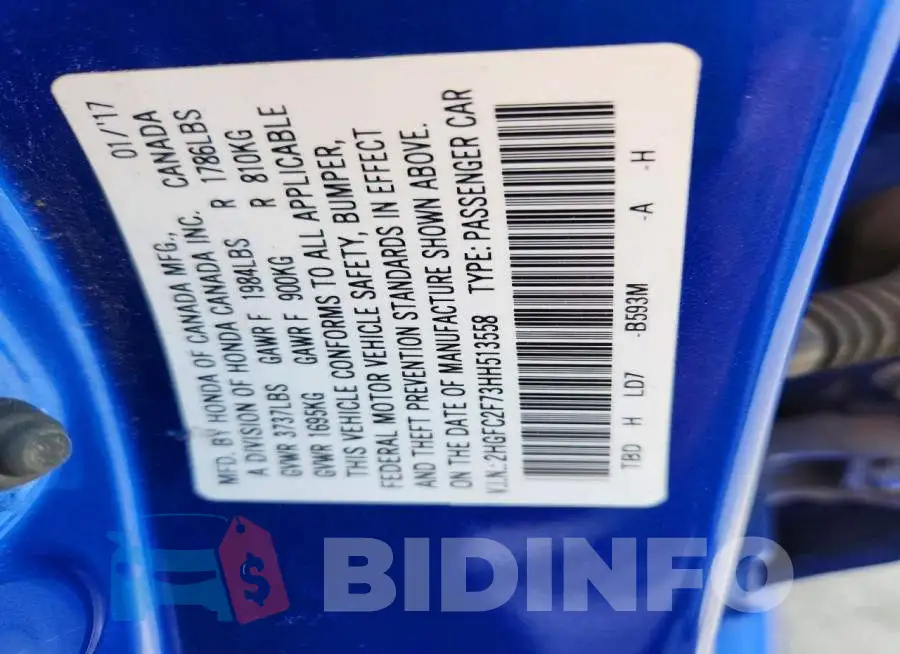 2HGFC2F73HH513558 Photo# 13