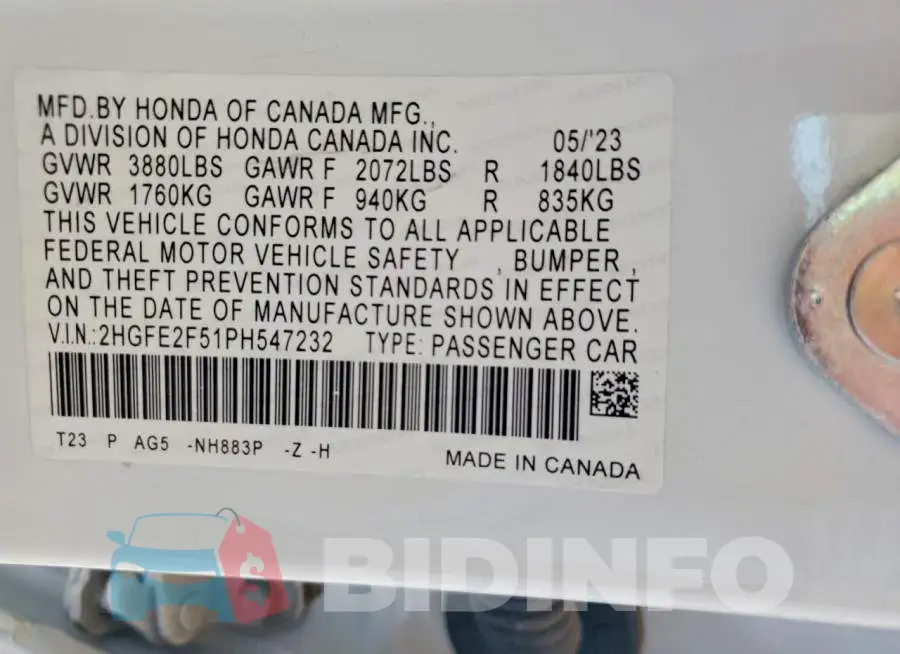 2HGFE2F51PH547232 Photo# 13