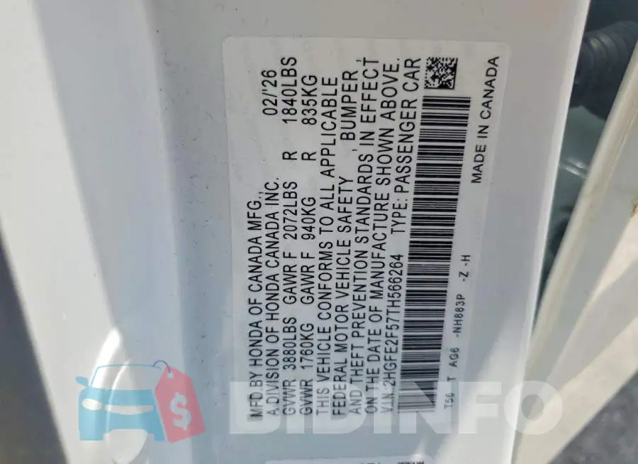 2HGFE2F57TH566264 Photo# 12