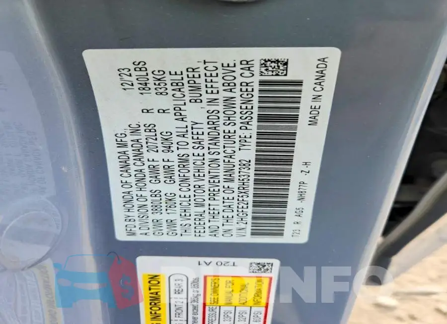 2HGFE2F5XRH537382 Photo# 12