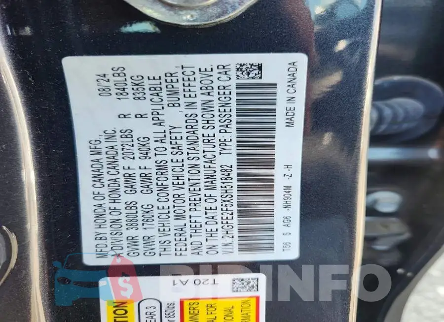 2HGFE2F5XSH518482 Photo# 12