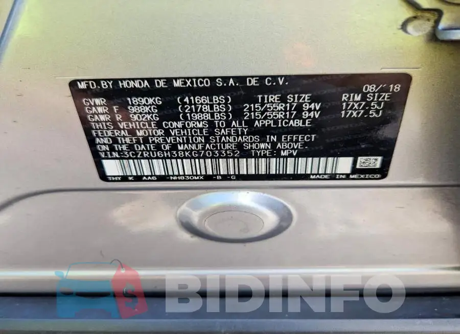 3CZRU6H38KG703352 Photo# 13