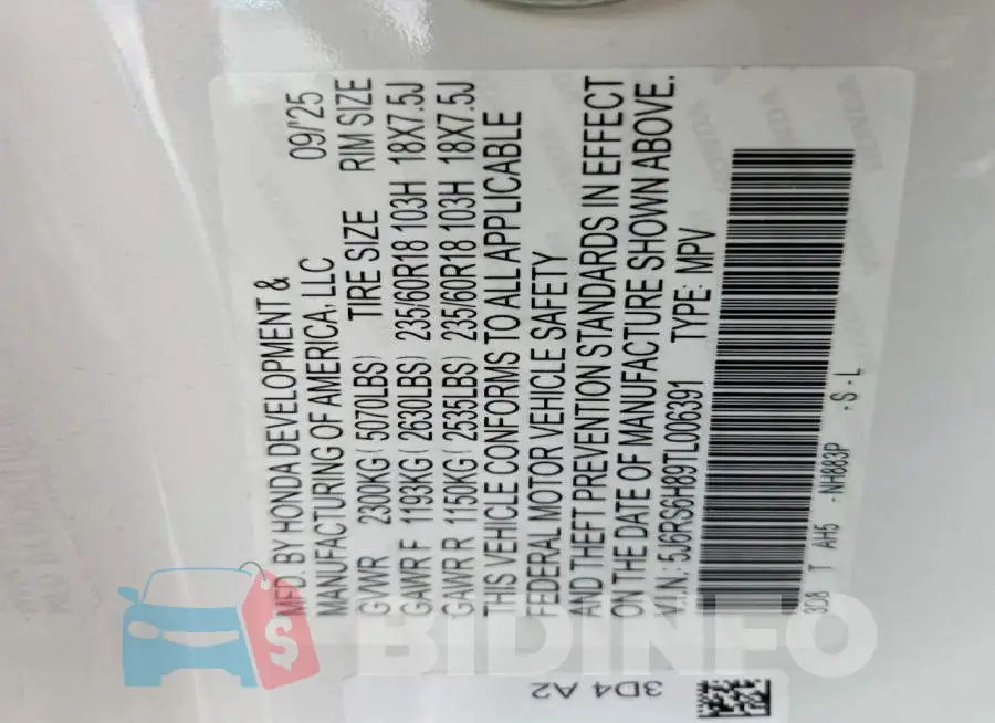 5J6RS6H89TL006391 Photo# 13