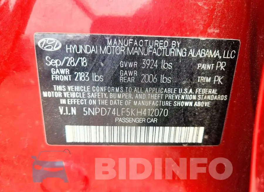 5NPD74LF5KH412070 Photo# 12