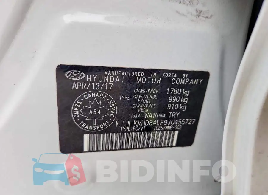 KMHD84LF9JU455727 Photo# 12