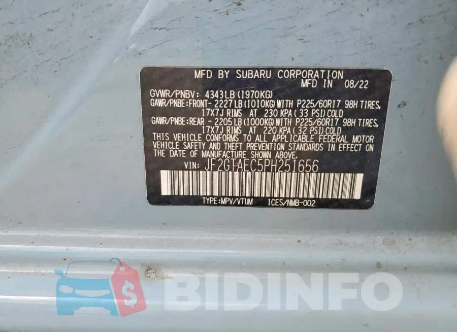 JF2GTAEC5PH251656 Photo# 12
