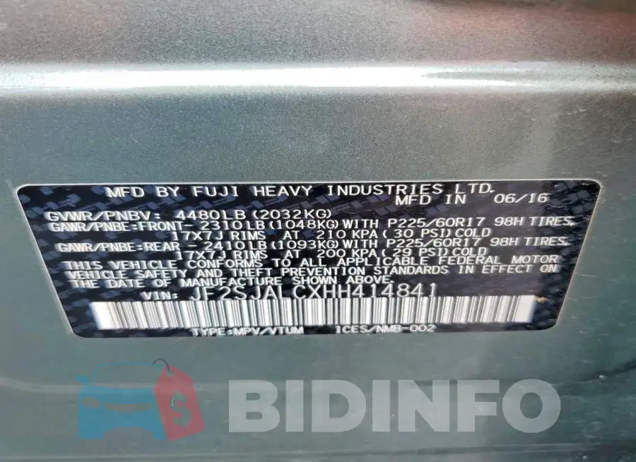 JF2SJALCXHH414841 Photo# 14