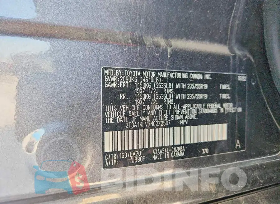 2T3A1RFV3NC272507 Photo# 14