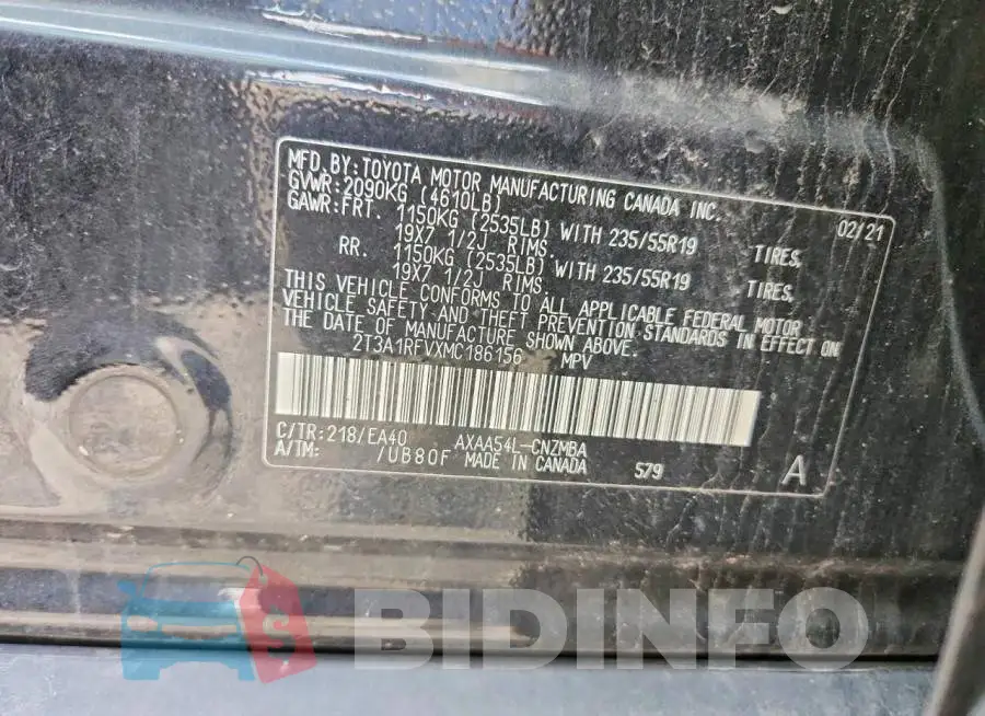 2T3A1RFVXMC186156 Photo# 13