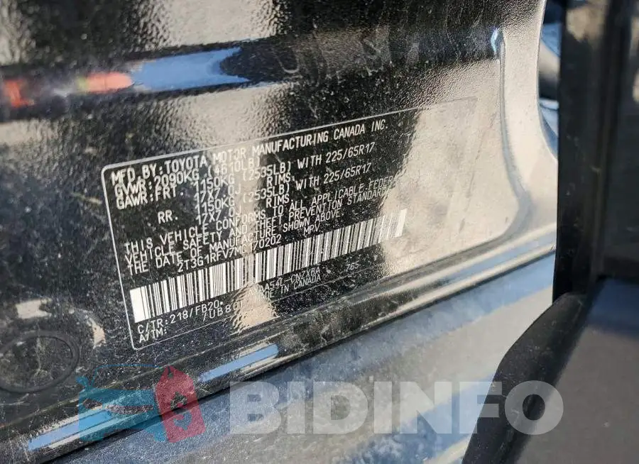 2T3G1RFV7MC170202 Photo# 13