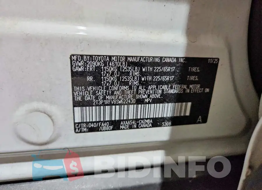 2T3P1RFV8SW622430 Photo# 12