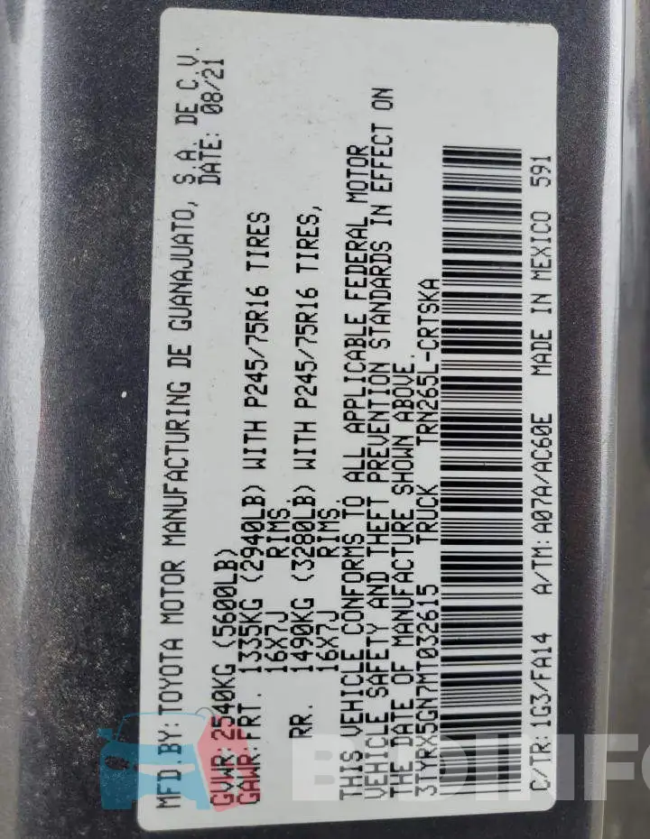 3TYRX5GN7MT032615 Photo# 12
