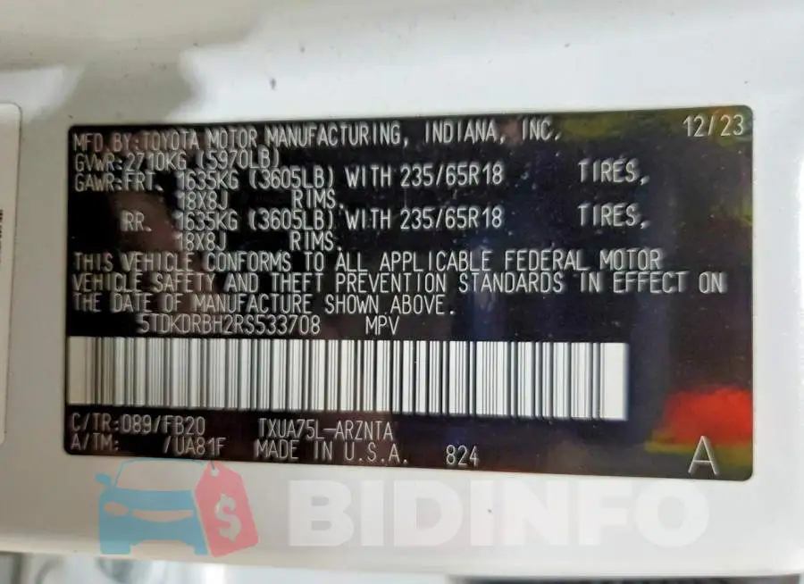 5TDKDRBH2RS533708 Photo# 14