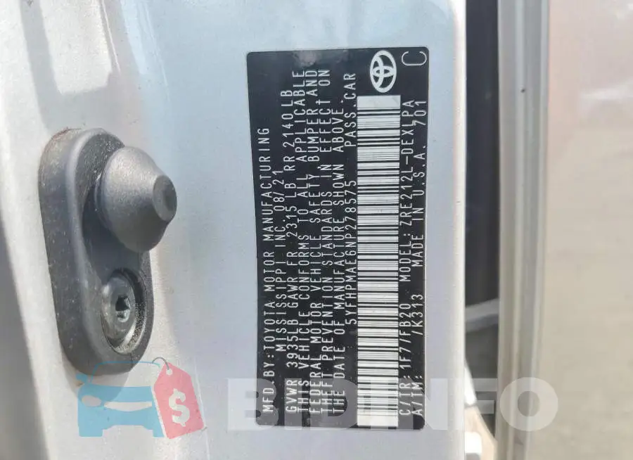 5YFHPMAE6NP278575 Photo# 12