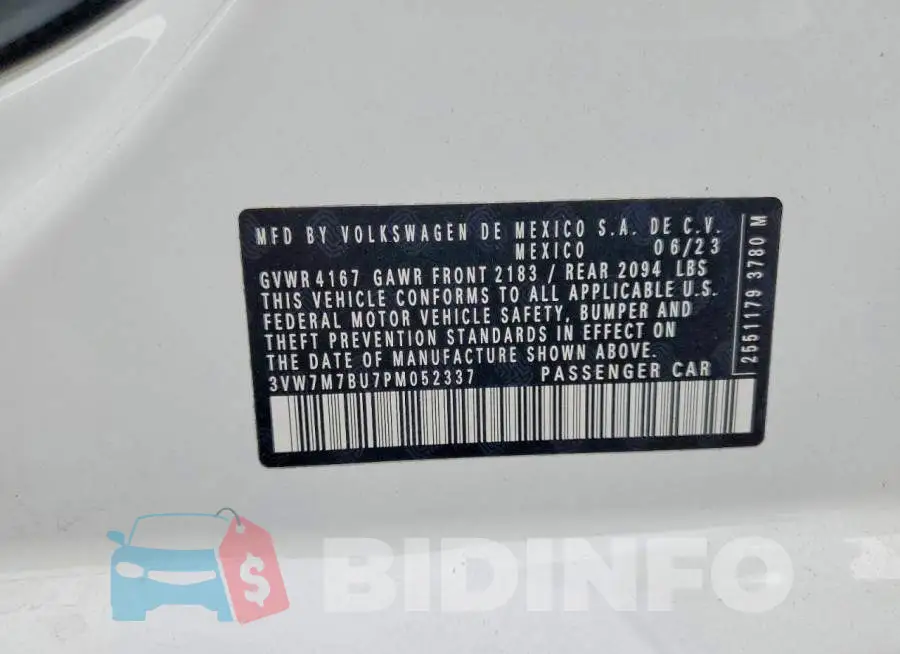 3VW7M7BU7PM052337 Photo# 13