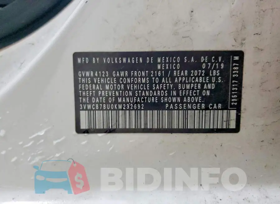 3VWCB7BU0KM232692 Photo# 12