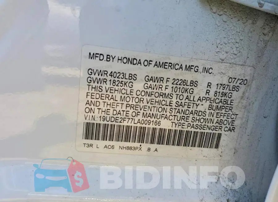 19UDE2F77LA009166 Photo# 12