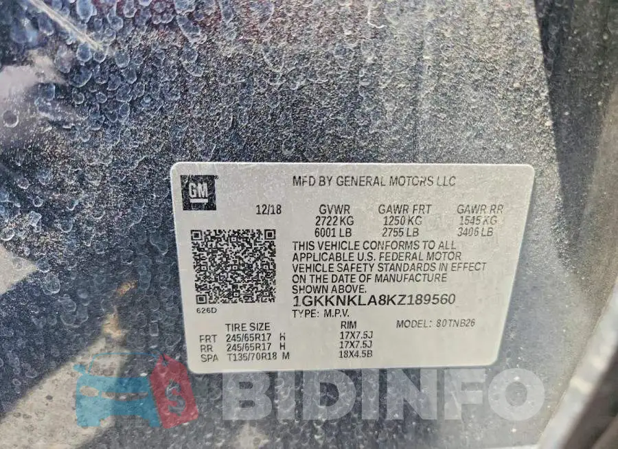 1GKKNKLA8KZ189560 Photo# 13