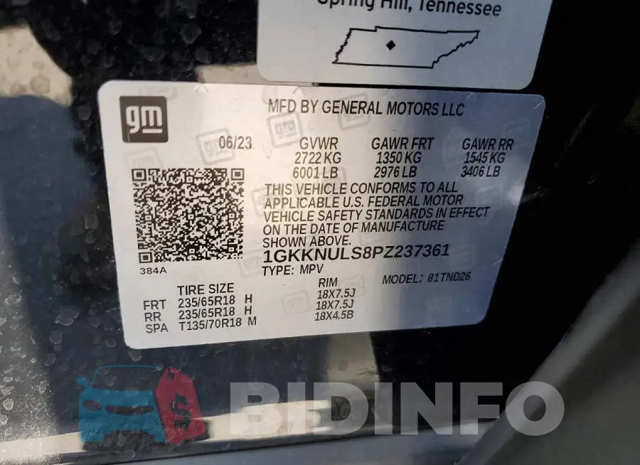 1GKKNULS8PZ237361 Photo# 14