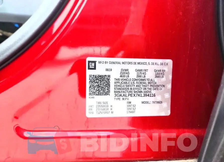 3GKALPEX7KL394116 Photo# 13
