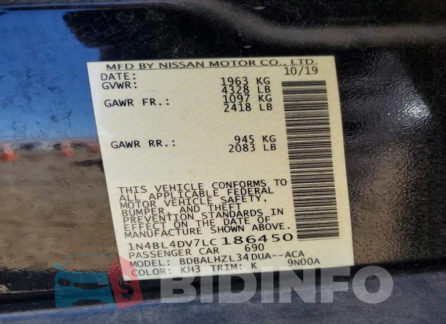 1N4BL4DV7LC186450 Photo# 12