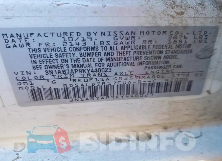 3N1AB7AP9KY440023 Photo# 13