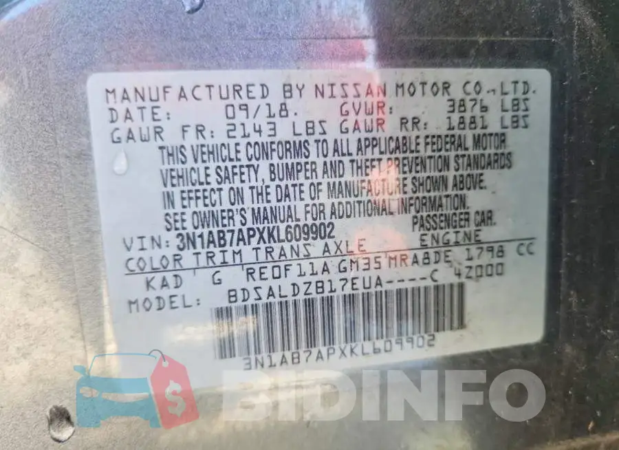3N1AB7APXKL609902 Photo# 13