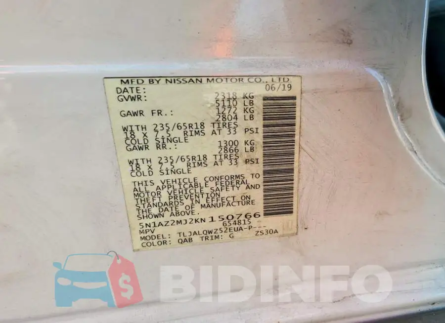 5N1AZ2MJ2KN150766 Photo# 13